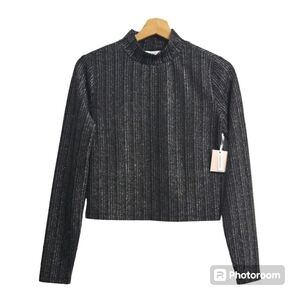 Candies Metallic Sparkly Cropped Longsleeve Top